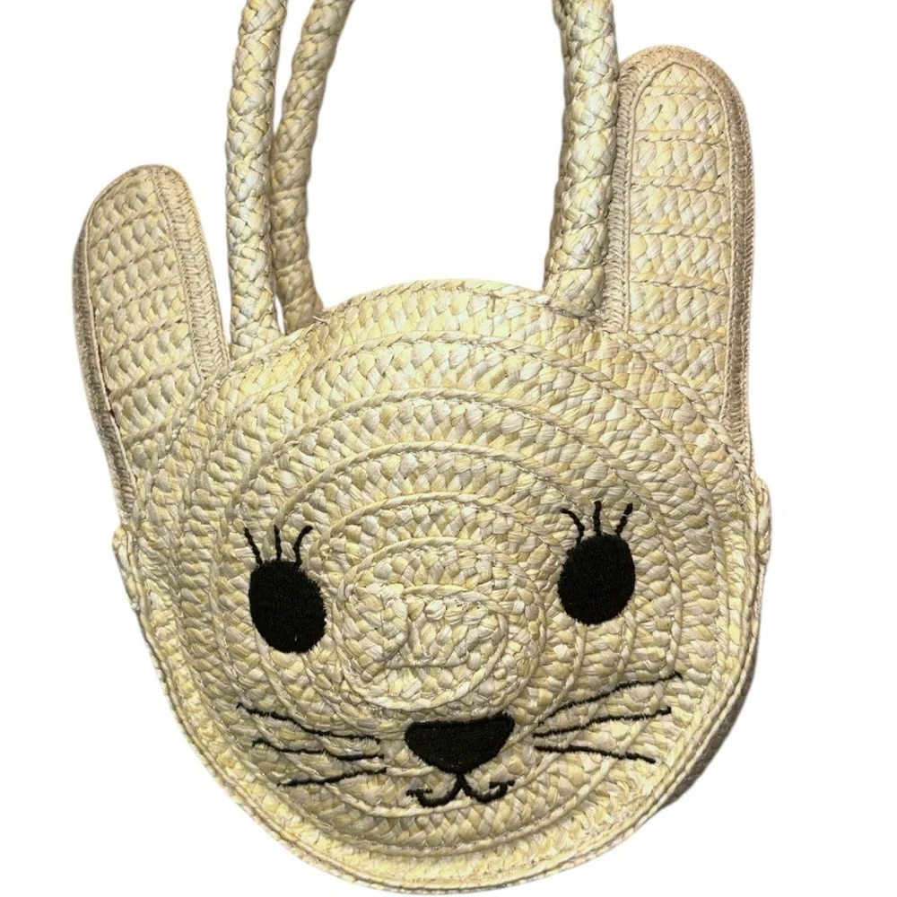 Baby‎ GAP Cream Rabbit Face Handbag w Woven, pink interior & Bunny Shape